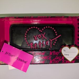 Betsey Johnson black and pink clutch wallet